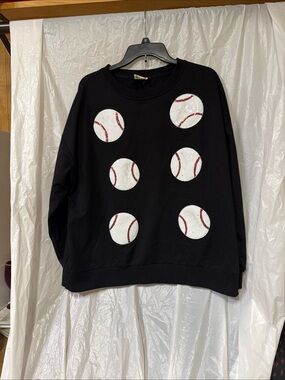 Women’s Bibi Black Crewneck shirt with Baseball Dot Appliqués size large